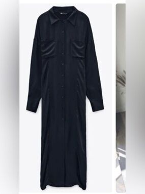 Zara black satin shirt dress
